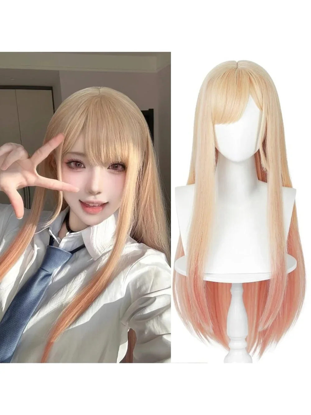 Women's Blonde Ombre Pink Heat Resistant Synthetic Fiber Long Straight Ombre Wig